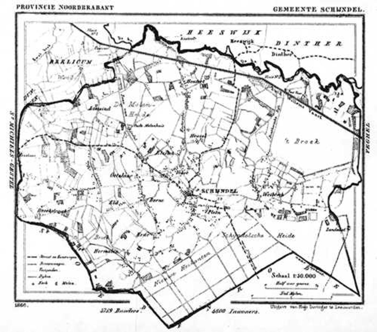 Schijndel 1866 volgens de gemeente-atlas van J. Kuiper