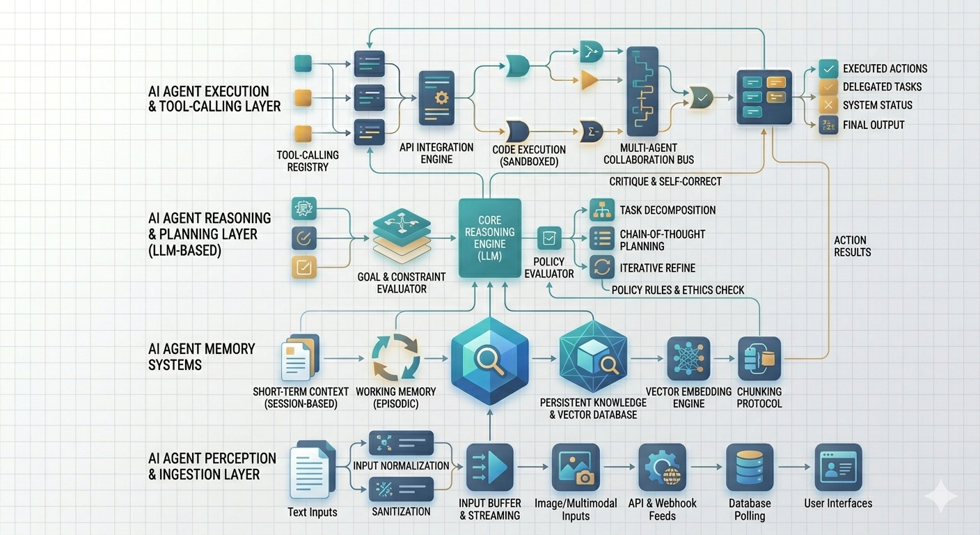 AI agent diagram showing bounded tasks, knowledge sources, review points, and escalation paths