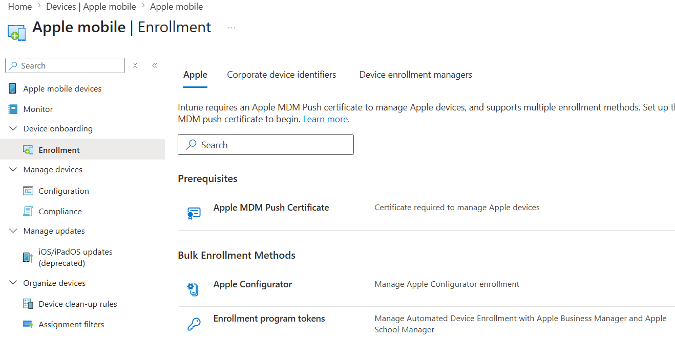 Mobile device management operations view across enrollment, compliance, and app protection decisions