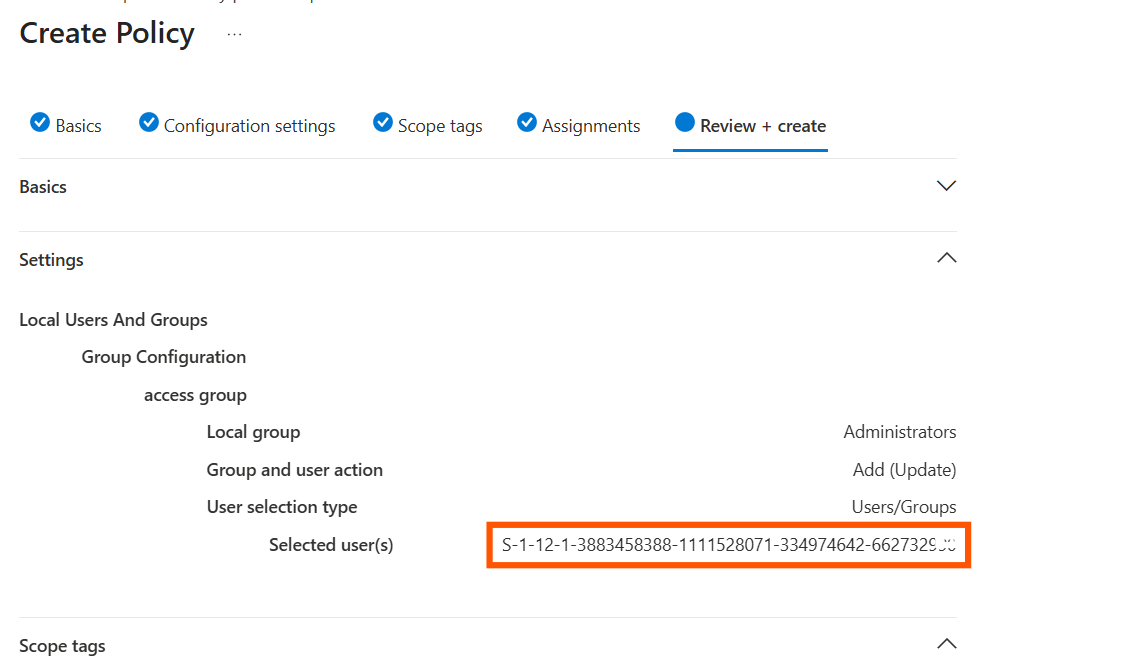 Intune Local user group membership policy