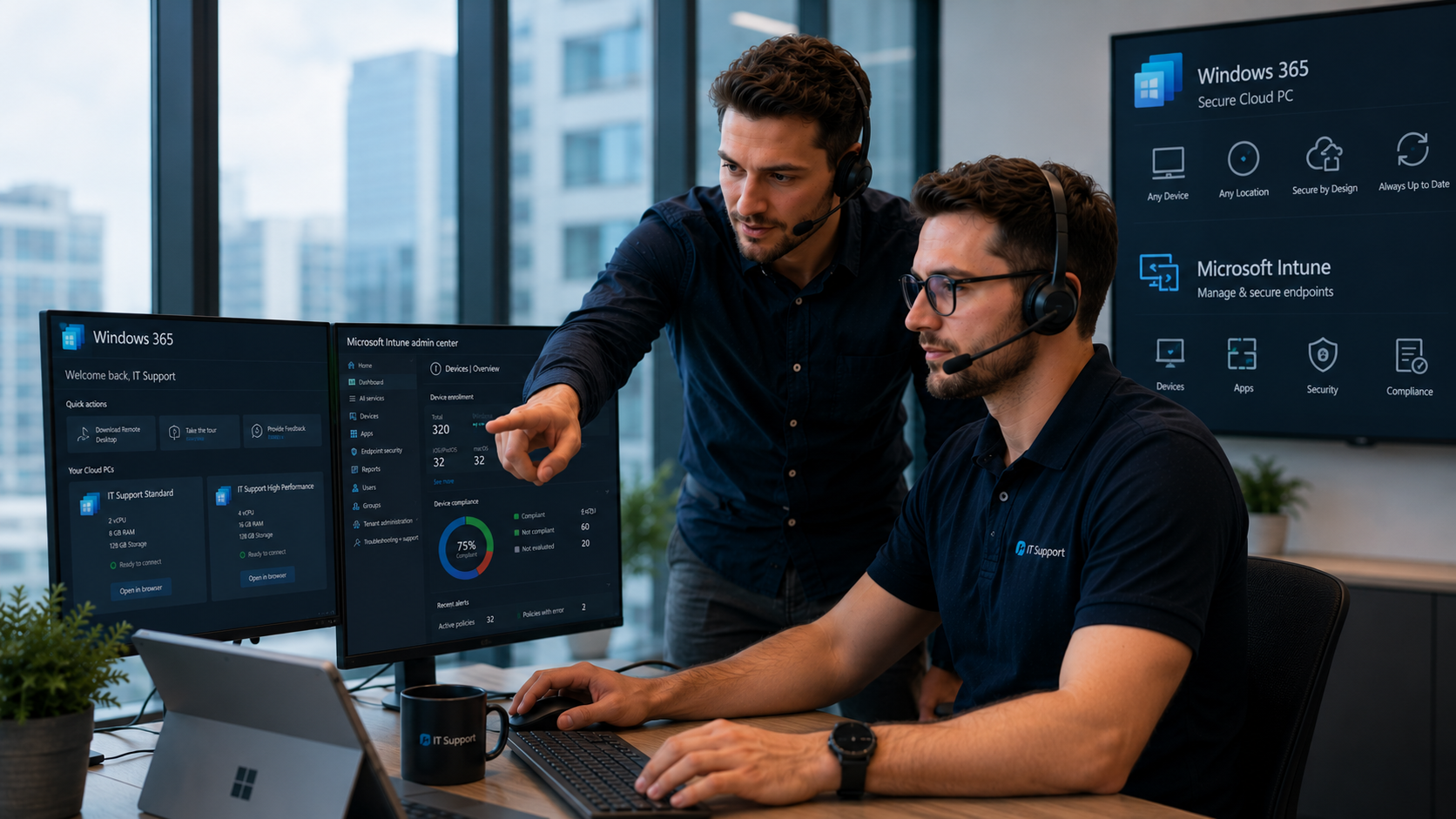 Windows 365 cloud PC management view across identity, policy, network, and endpoint operations