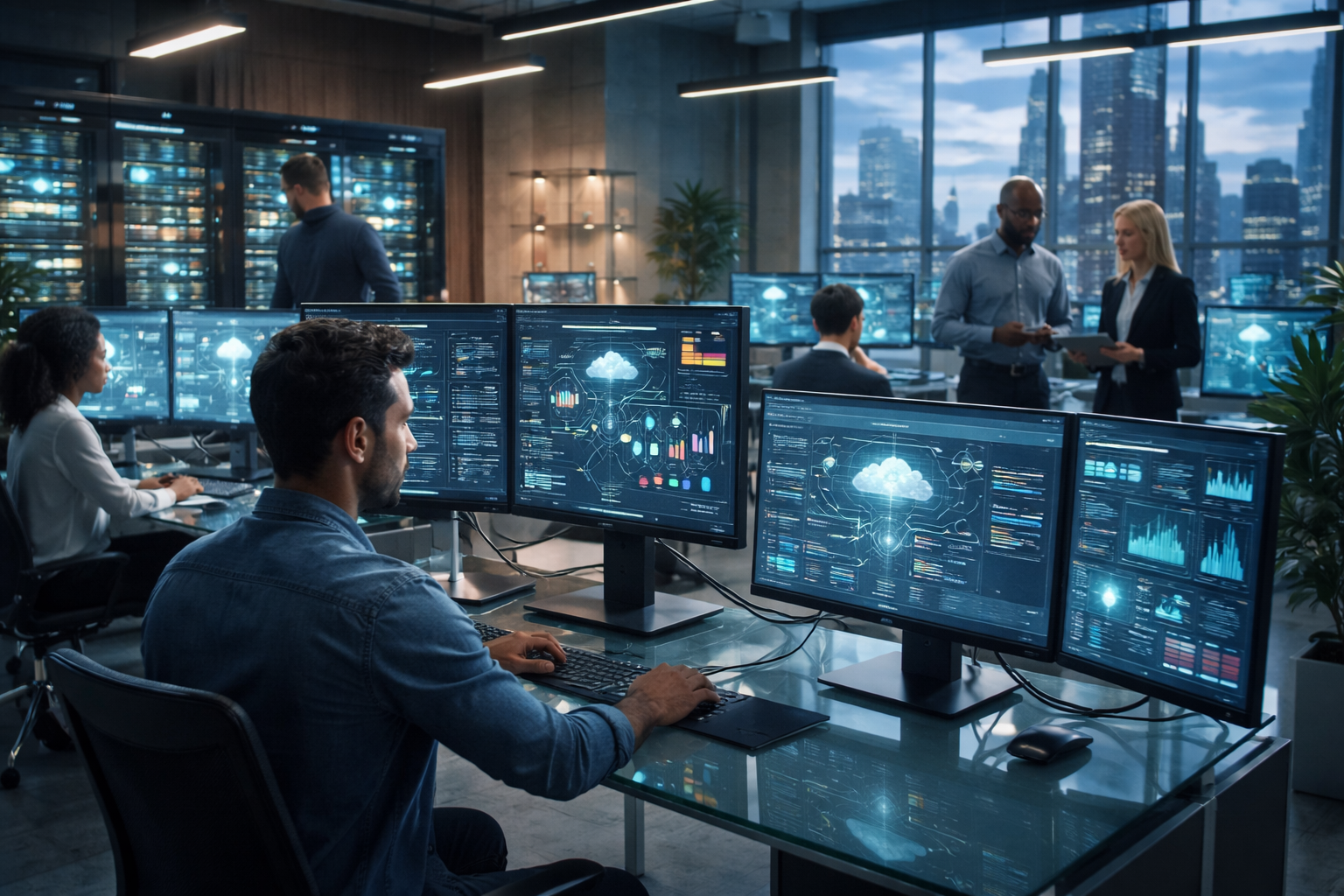 IT operations team using proactive IT monitoring dashboards to detect system risks and configuration drift before incidents occur
