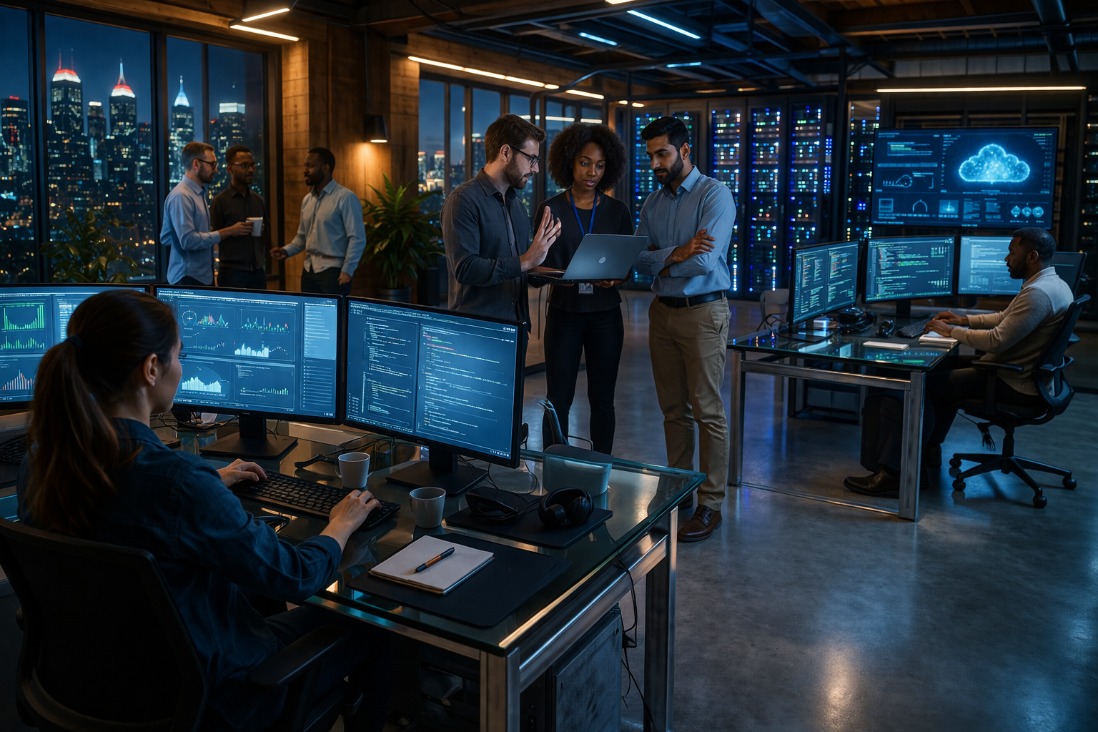 Enterprise IT team analyzing Microsoft environment telemetry and operational signals across multiple systems
