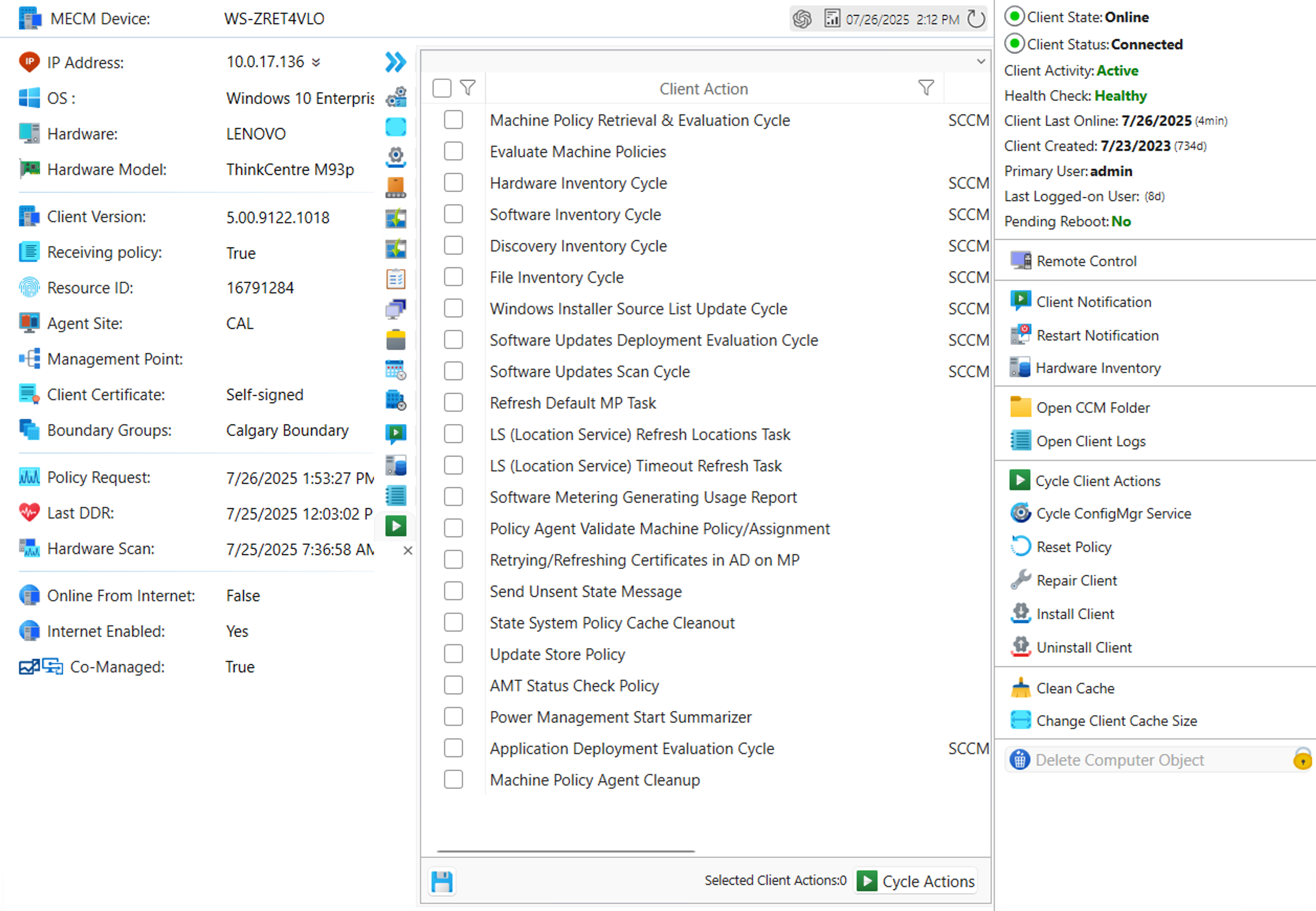 MPA Tools ConfigMgr client actions view