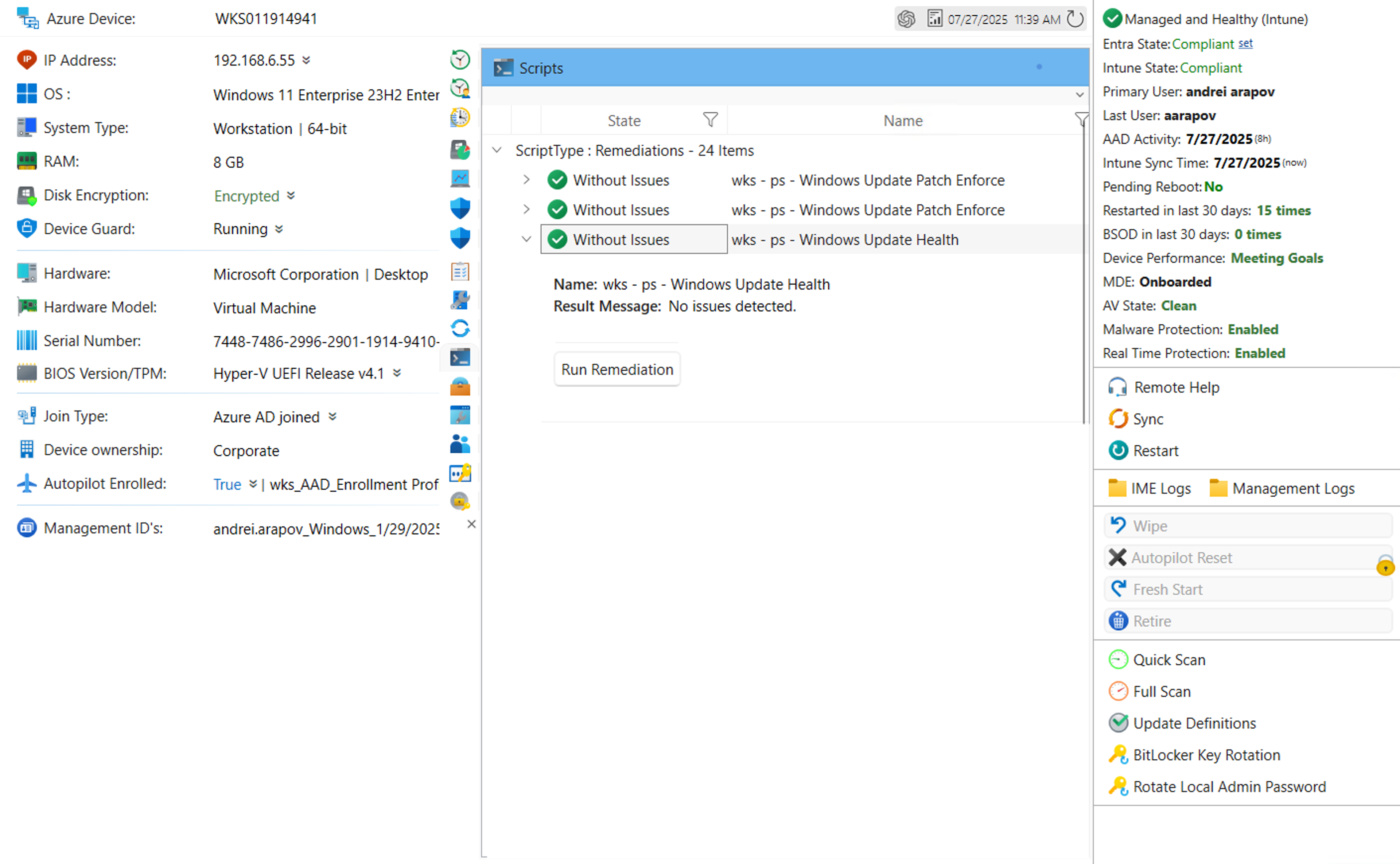 MPA Tools Intune applied PowerShell scripts view