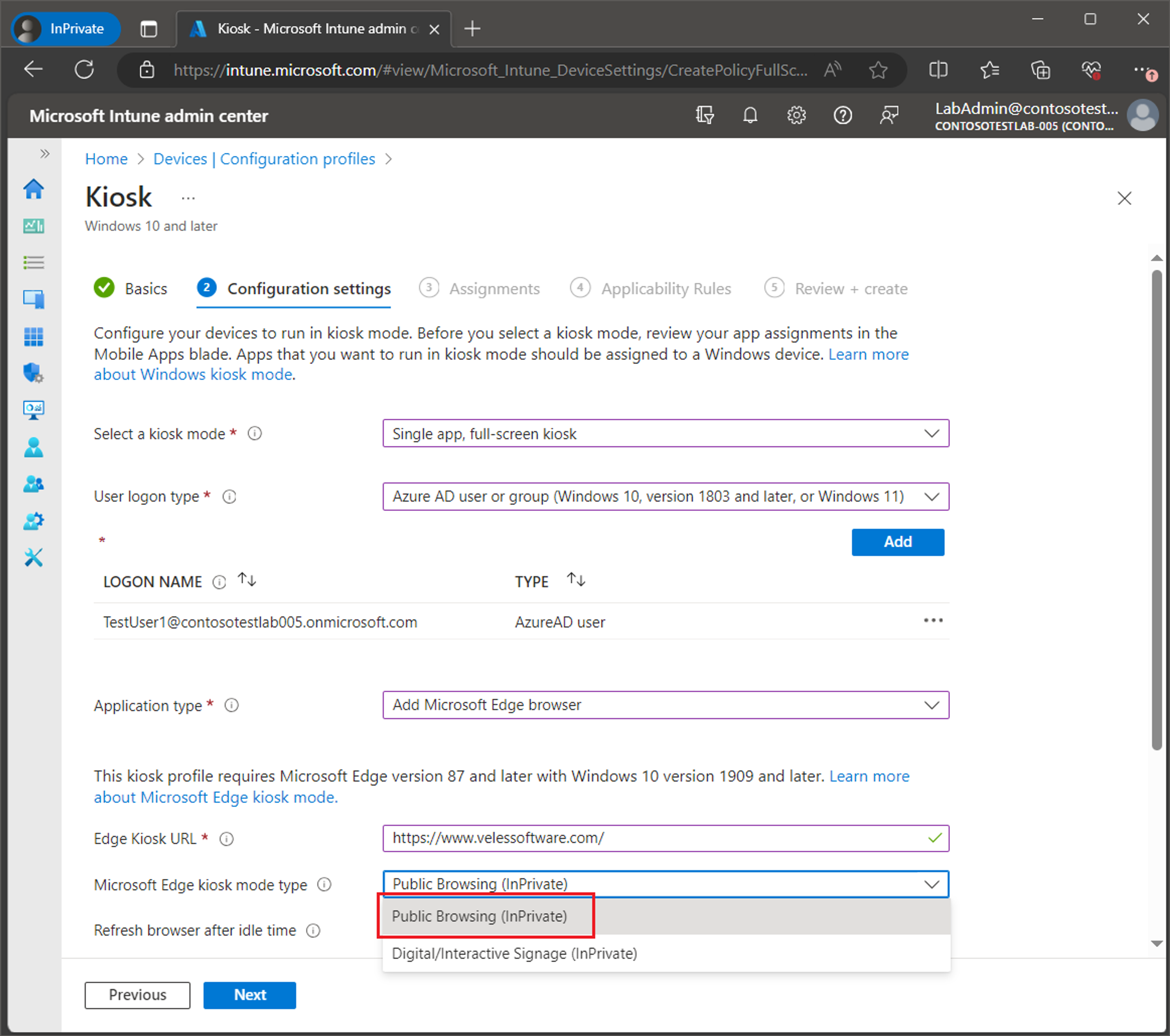 Set up Windows Kiosk Mode with Intune screenshot 16