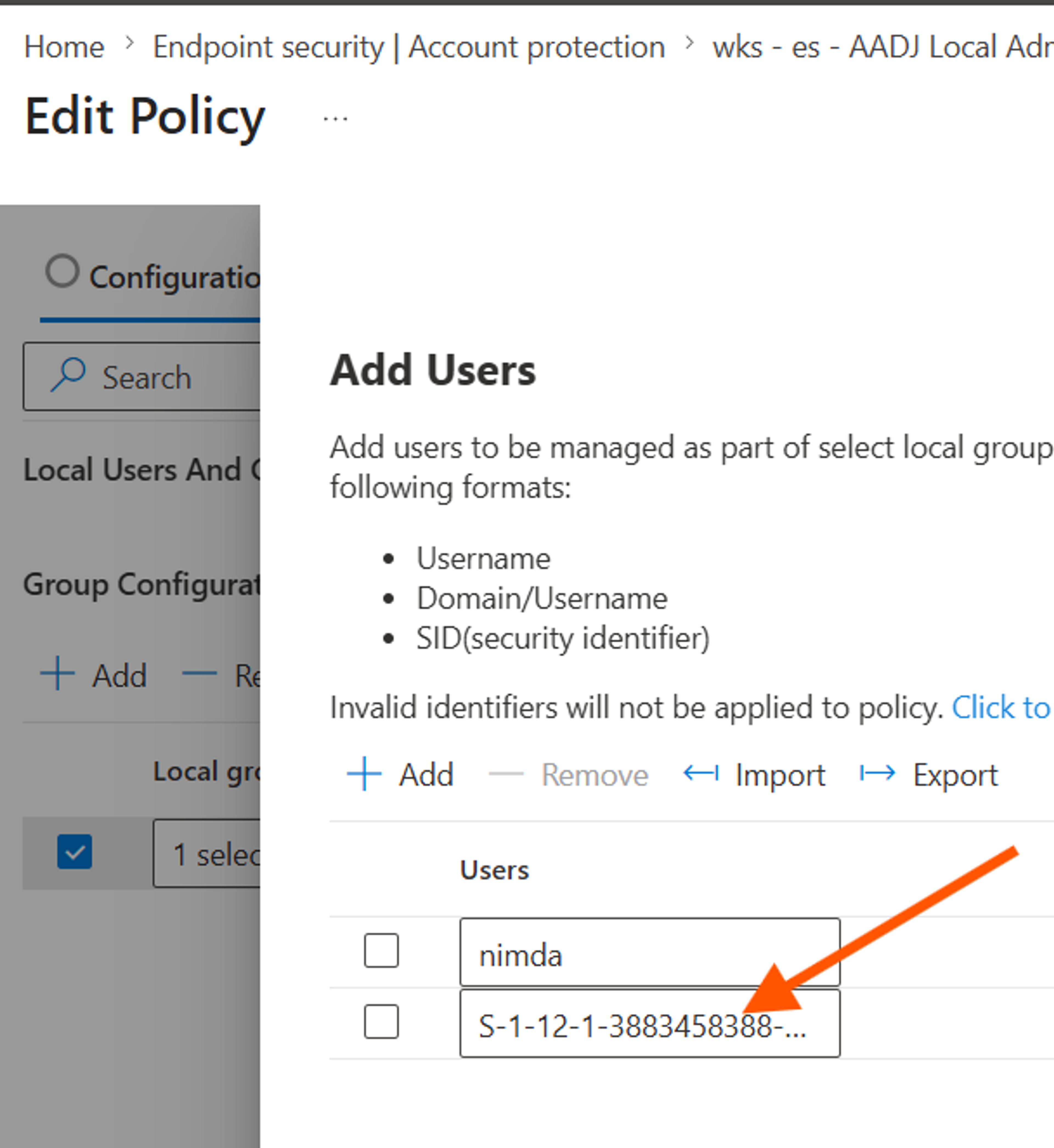 Intune Local user group membership policy