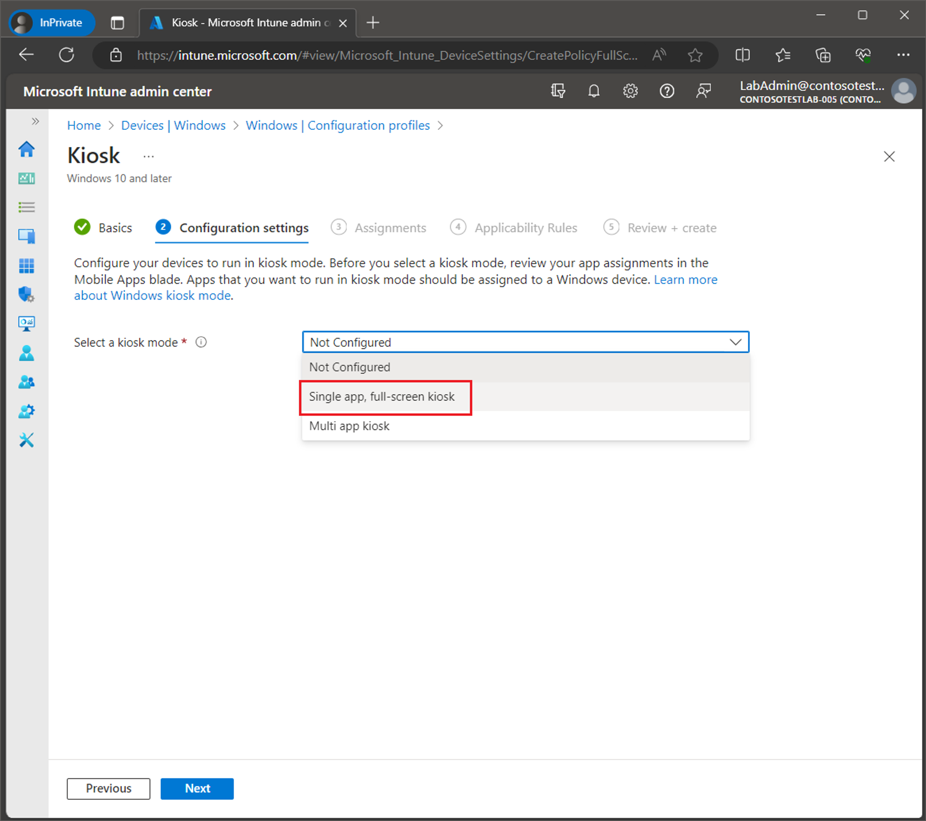 Set up Windows Kiosk Mode with Intune screenshot 9