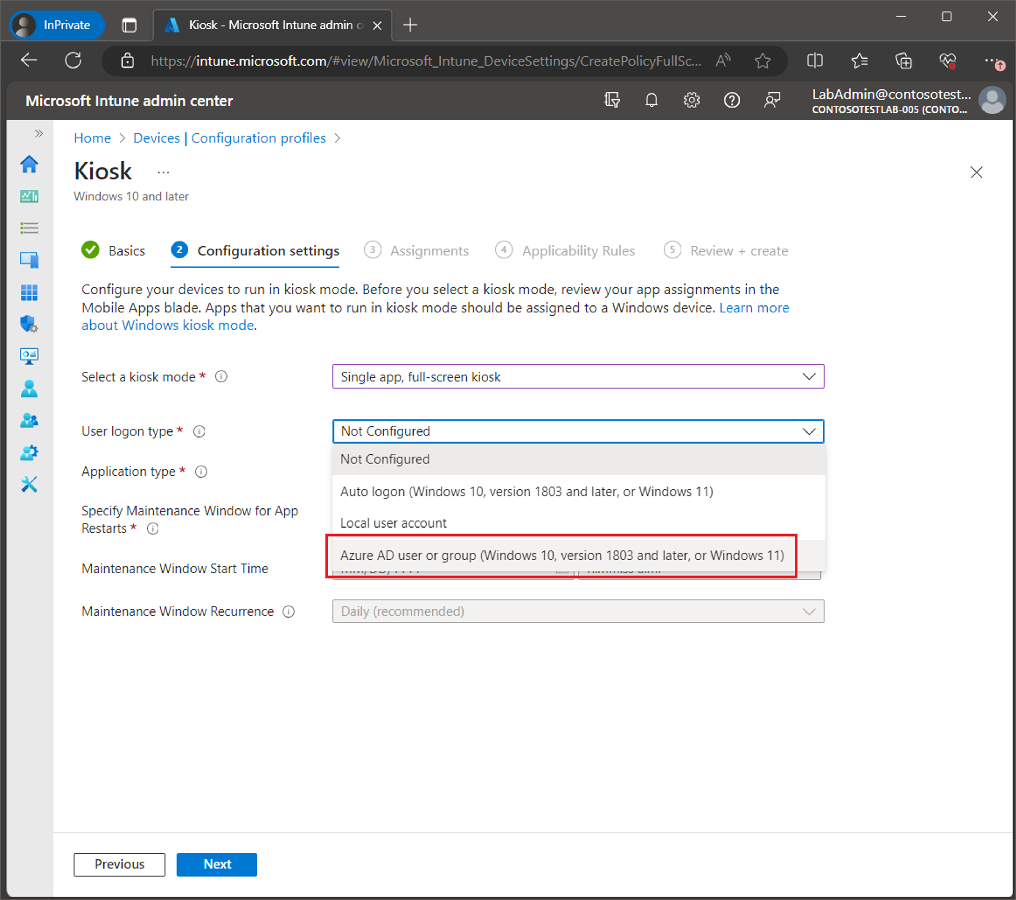 Set up Windows Kiosk Mode with Intune screenshot 10