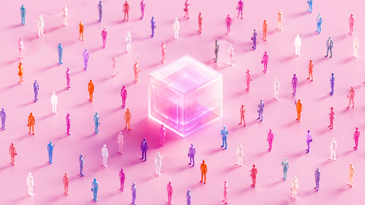 Organizational design for AI adoption with professionals around a central digital cube