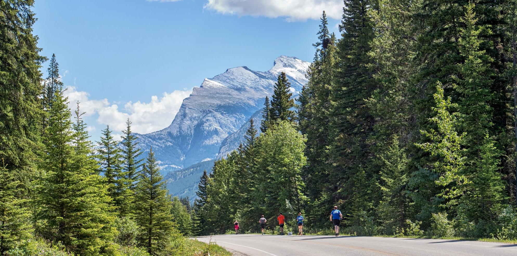 Running with a view of Mt. Rundle