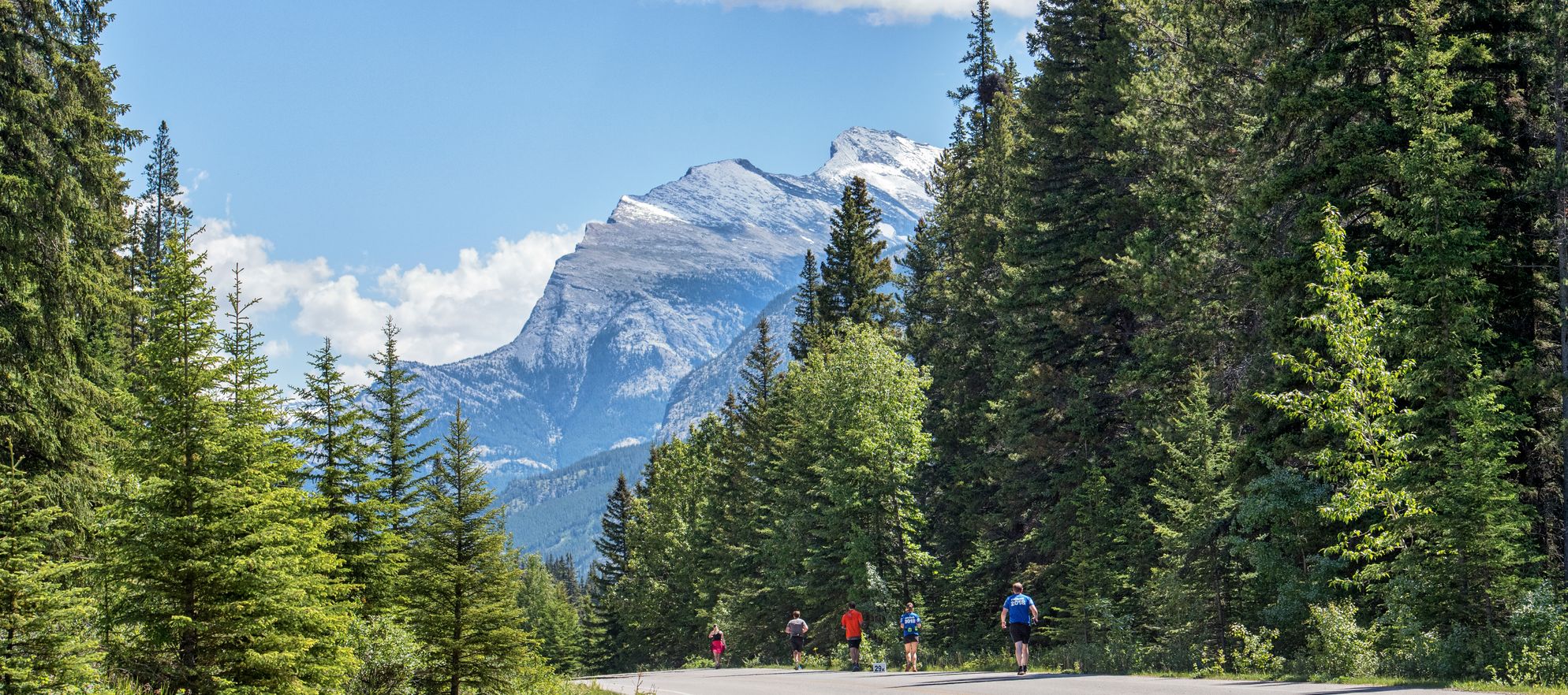 Running with a view of Mt. Rundle