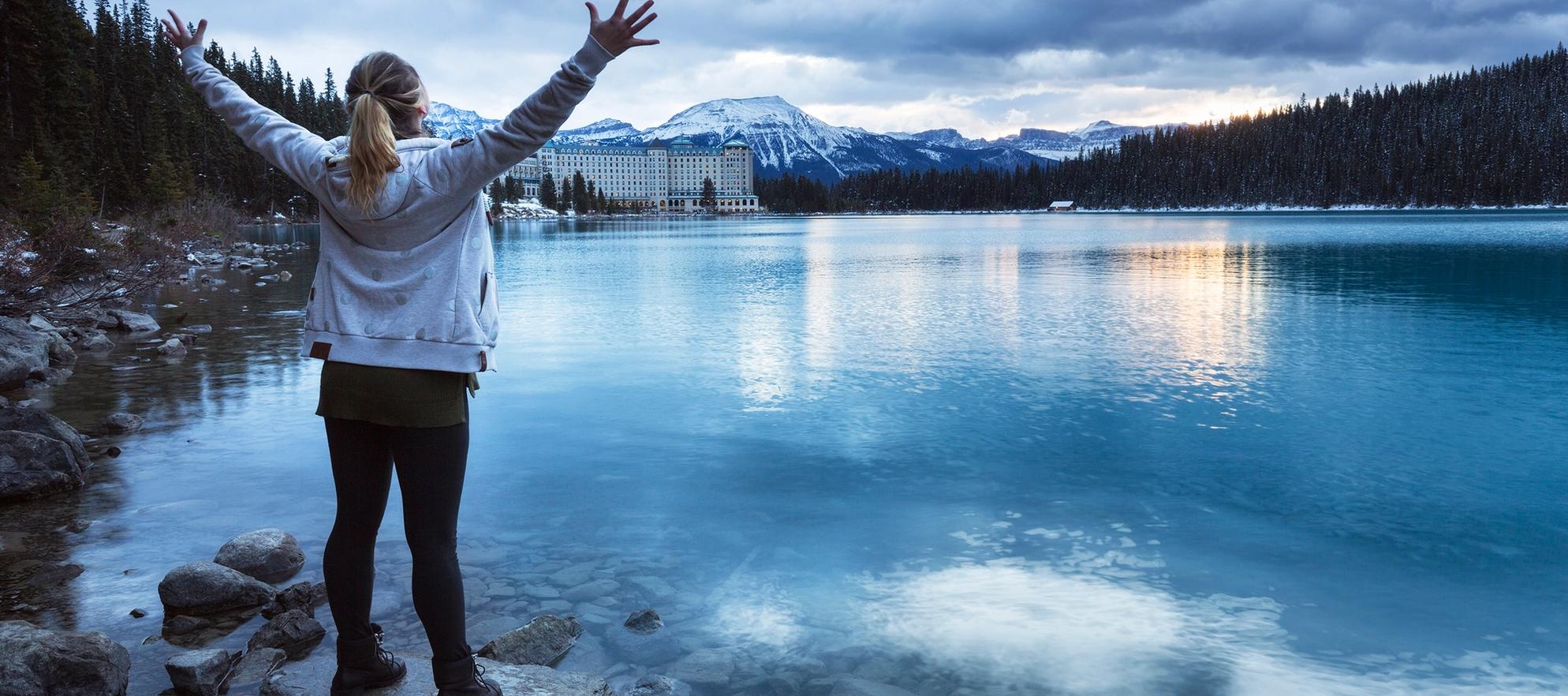 woman standing at Lake Louise