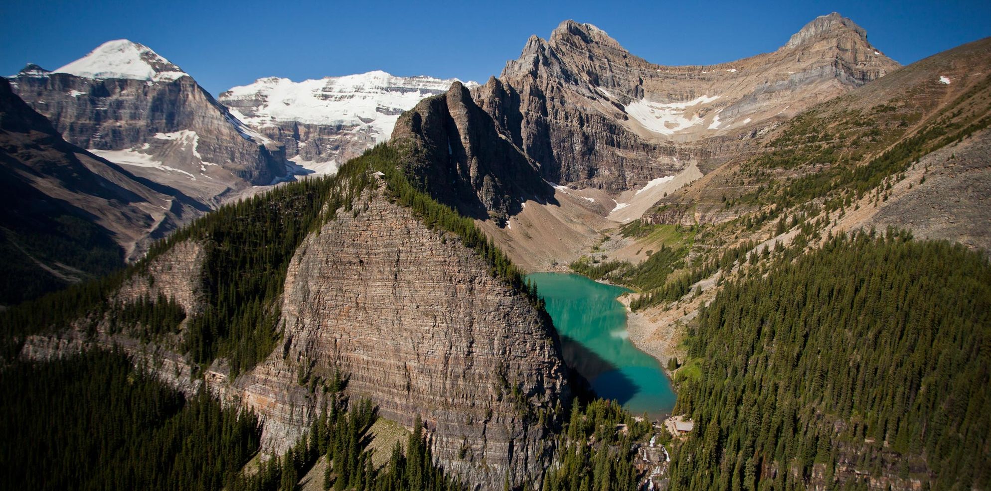Lake Agnes Teahouse from above, Banff National Park, AB