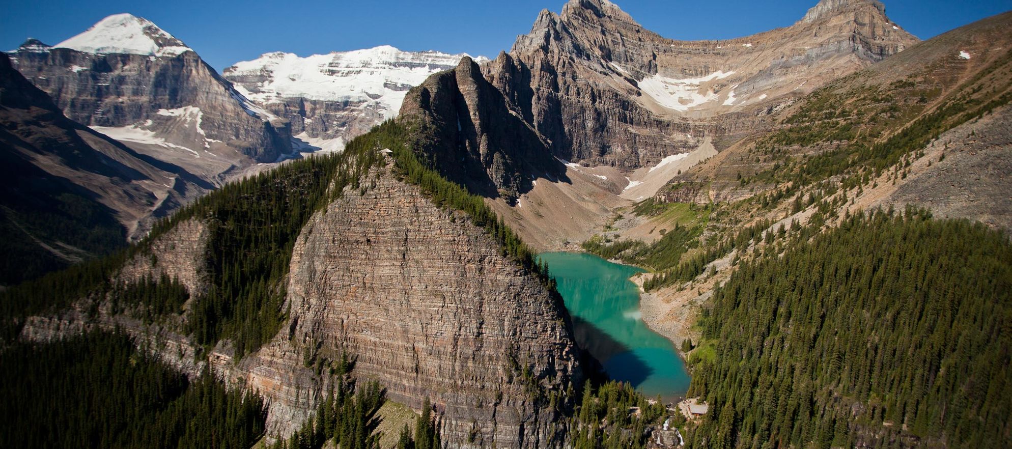 Lake Agnes Teahouse from above, Banff National Park, AB