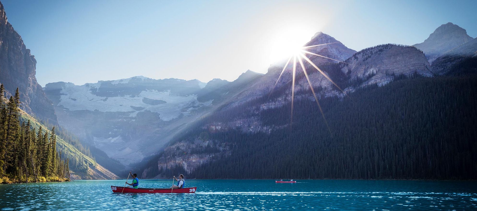 Canoeing on Lake Louise in Banff National Park, AB