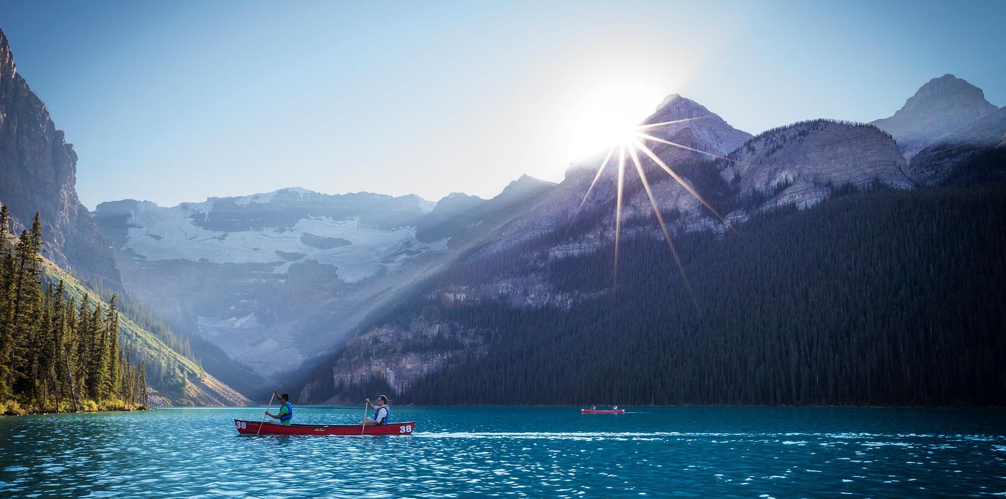 Canoeing on Lake Louise in Banff National Park, AB