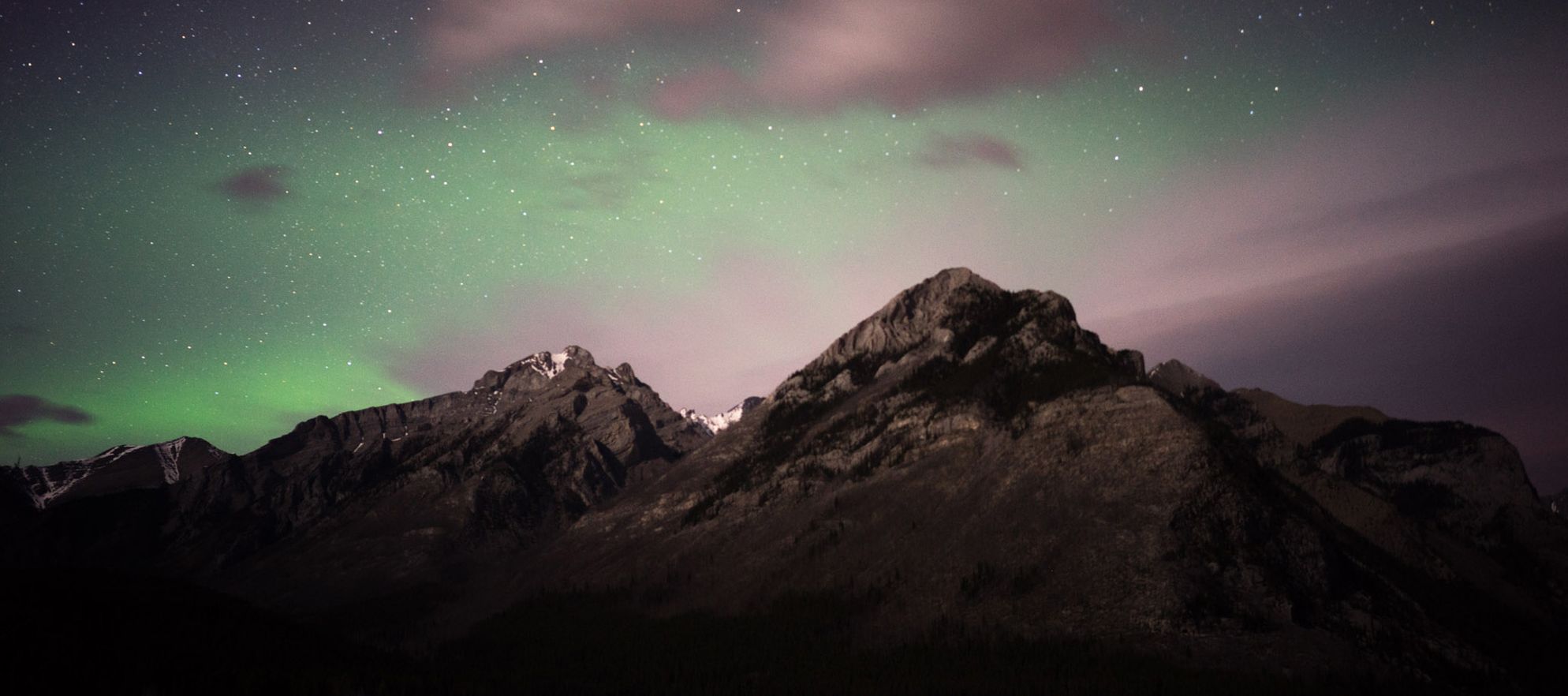Northern Lights above Lake Minnewanka, Banff National Park, AB