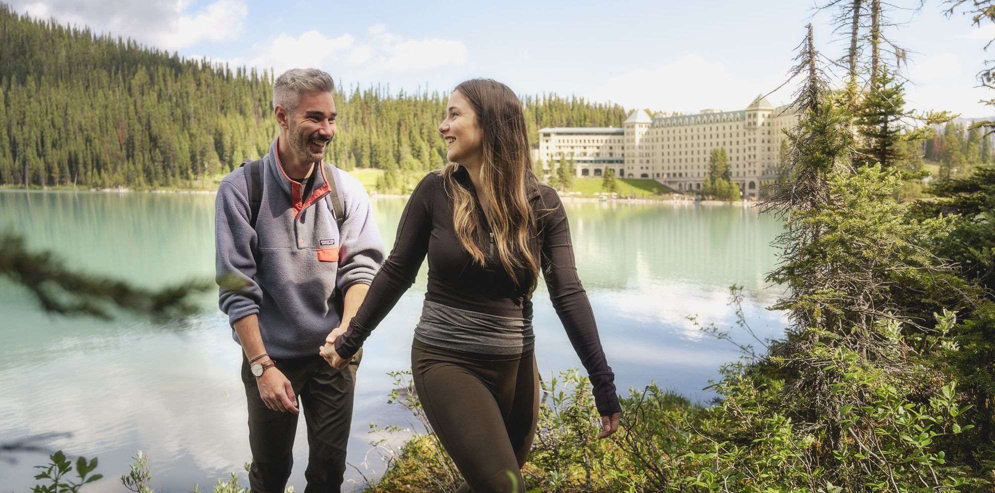Lake Louise couple hiking in the summer