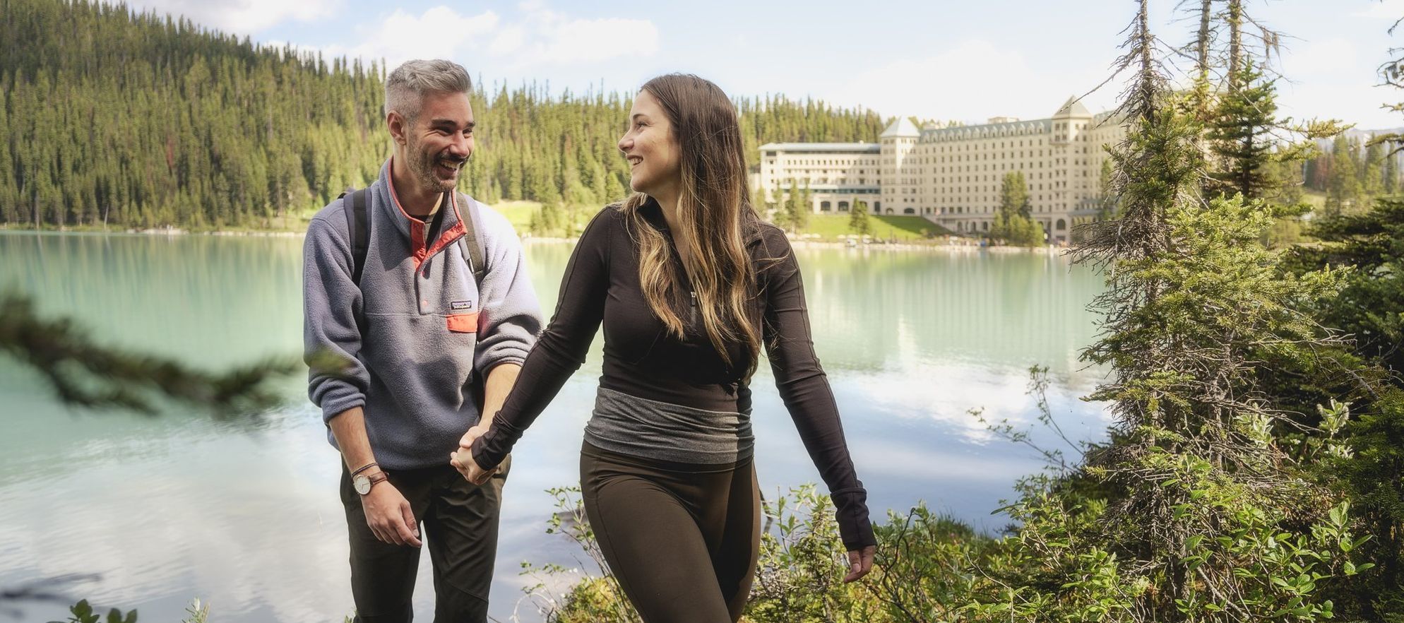 Lake Louise couple hiking in the summer