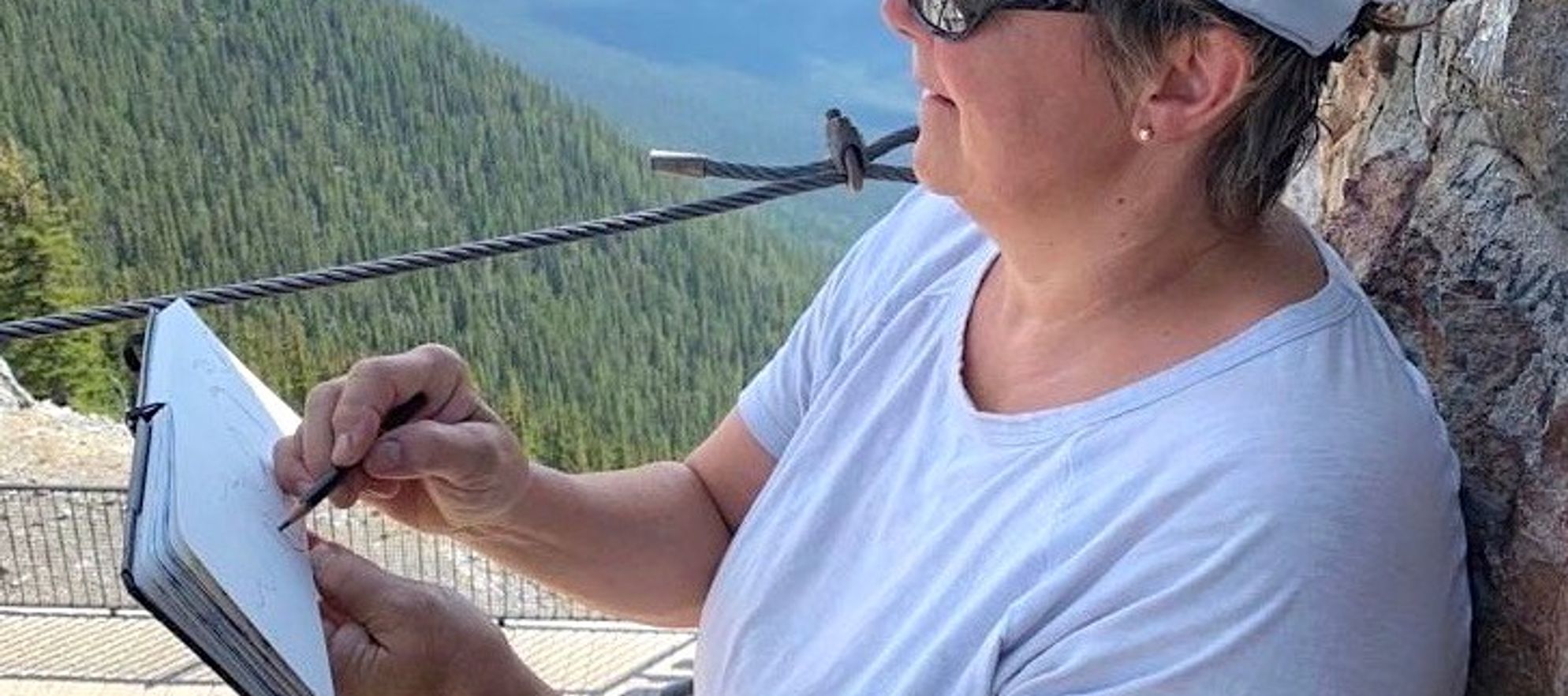 Jane Appleby Sketching at Sulphur Mountain Banff August 2022