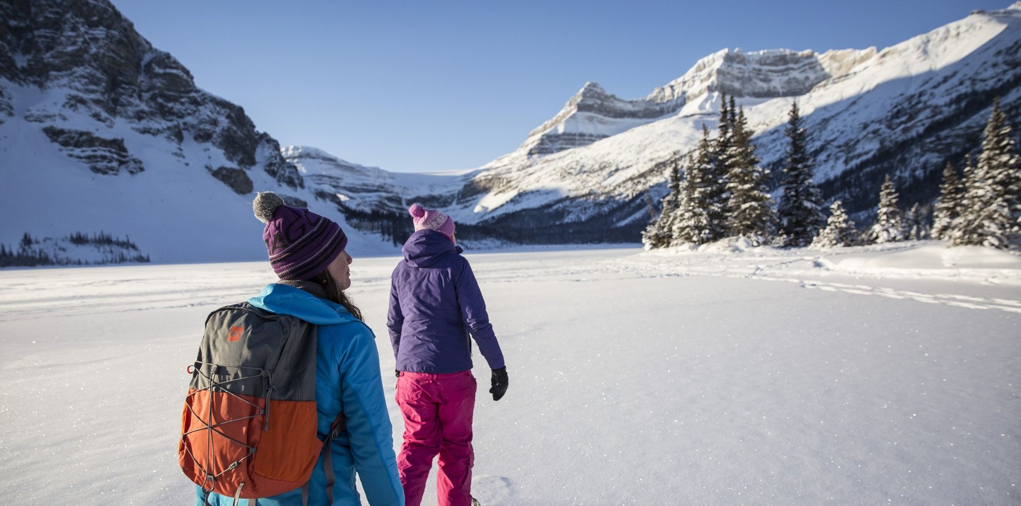Snowshoeing on Bow Lake, Banff National Park