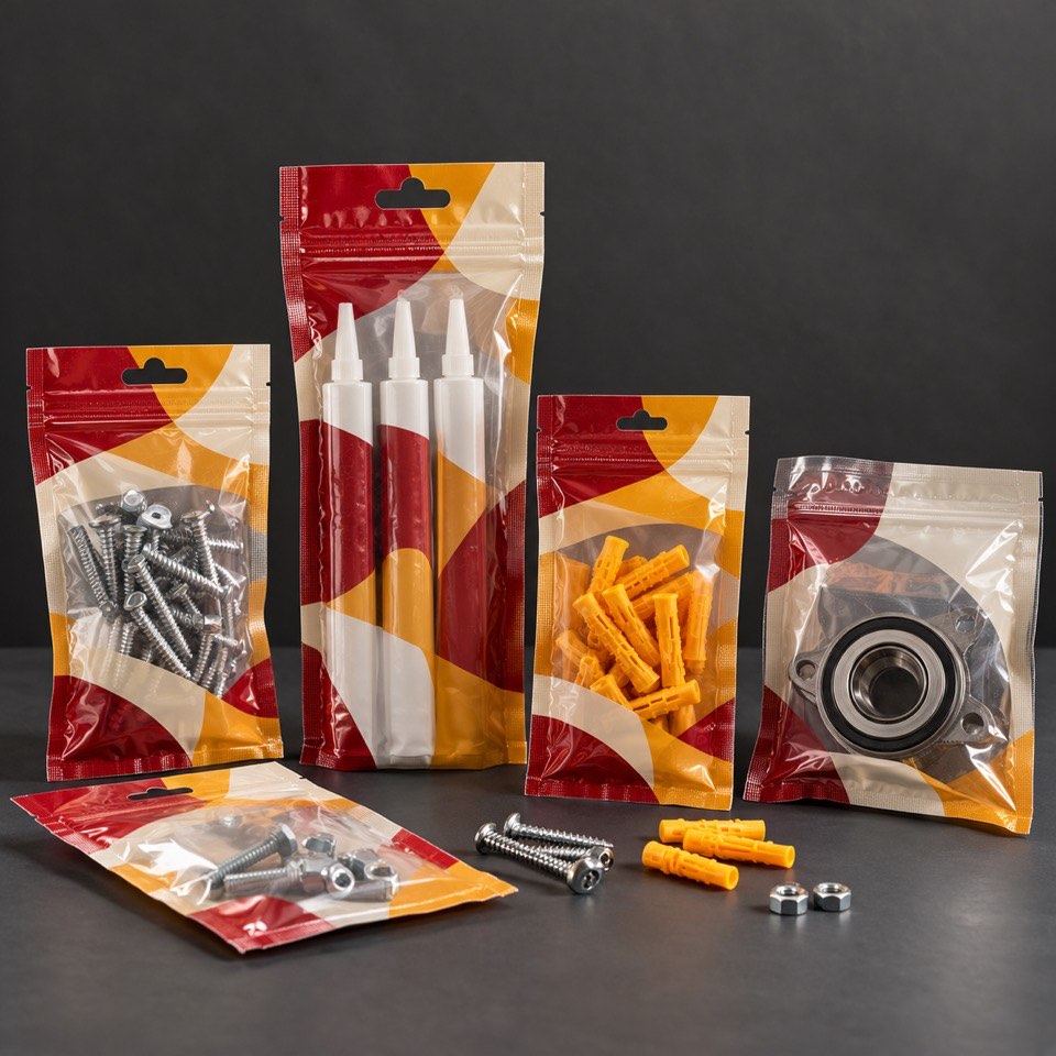 Adhesive tubes and fasteners in heavy-gauge pouches