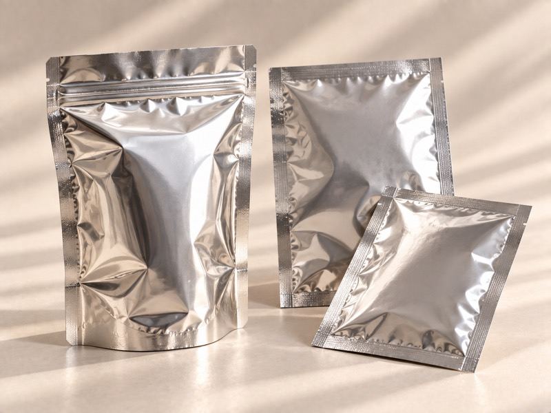 Silver aluminium foil pouches