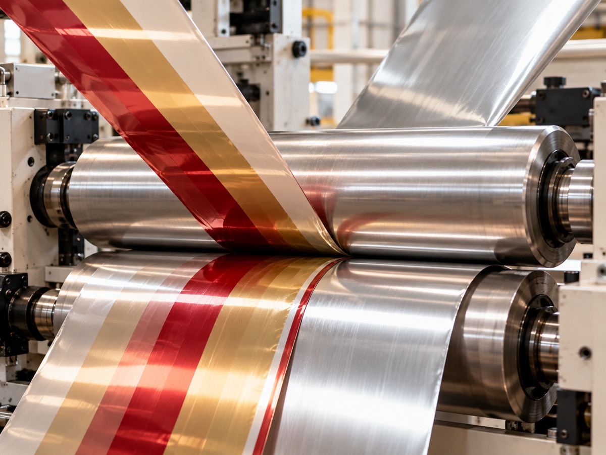 Two films meeting at a lamination nip roller