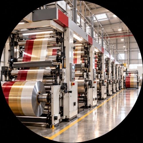 The production floor seen along a printing press
