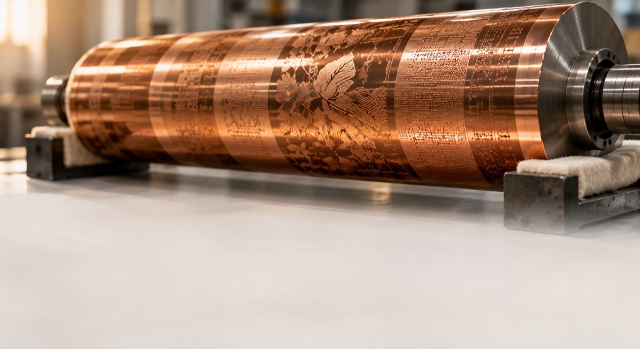 An engraved gravure cylinder close up
