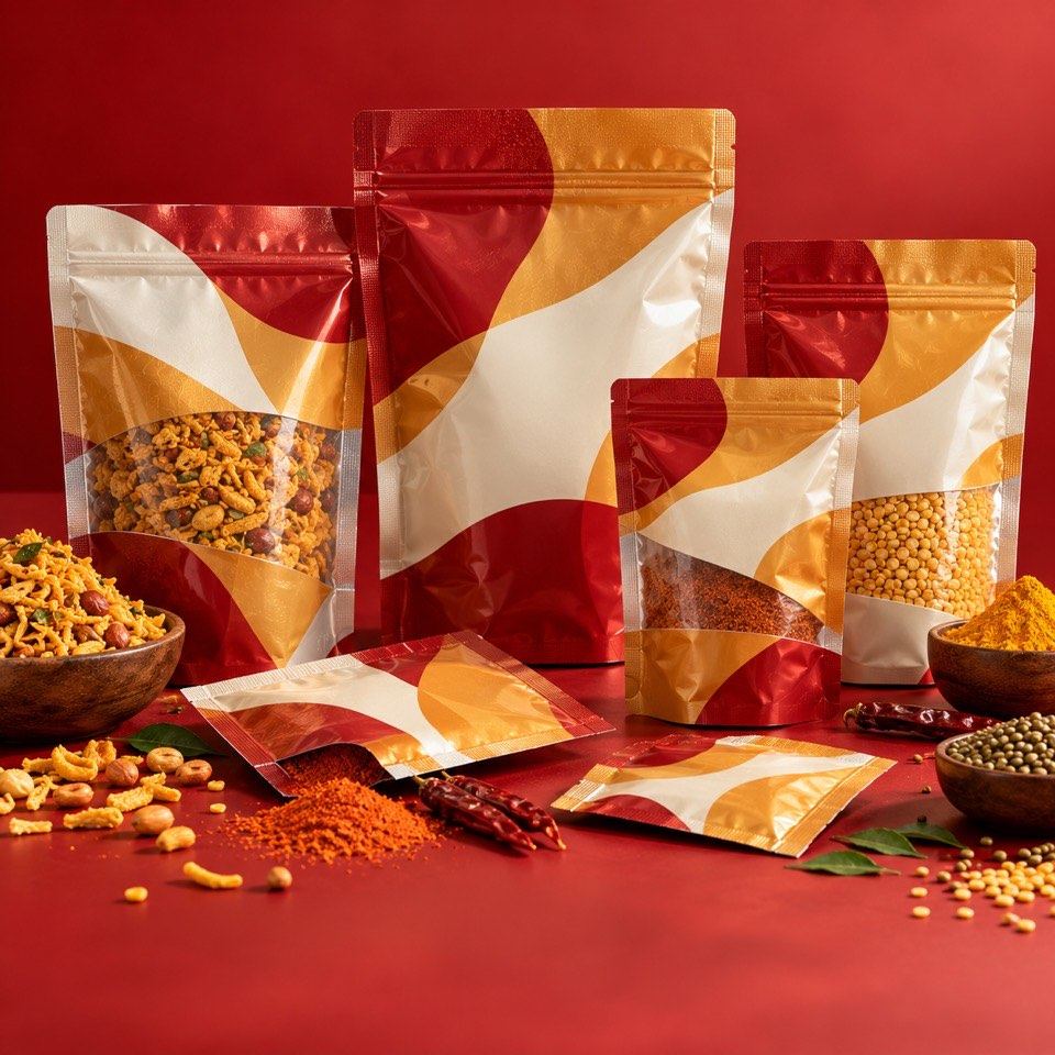 Snacks and spices in stand-up pouches