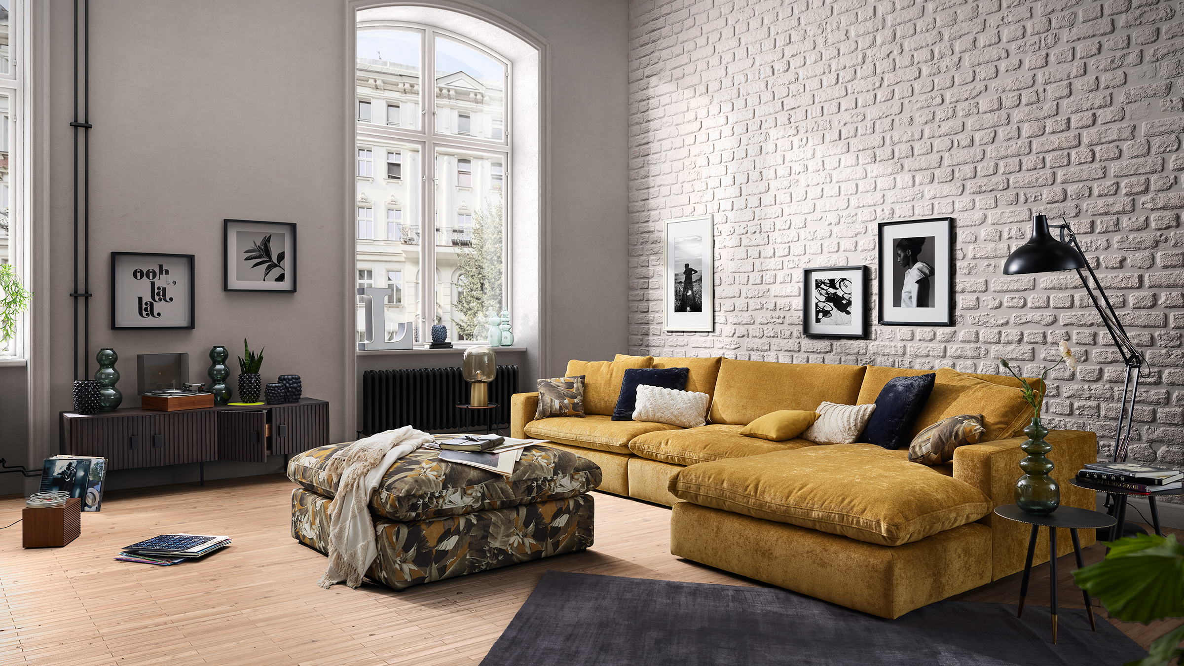 EMV hybride Bildproduktion gelbe Sofagruppe