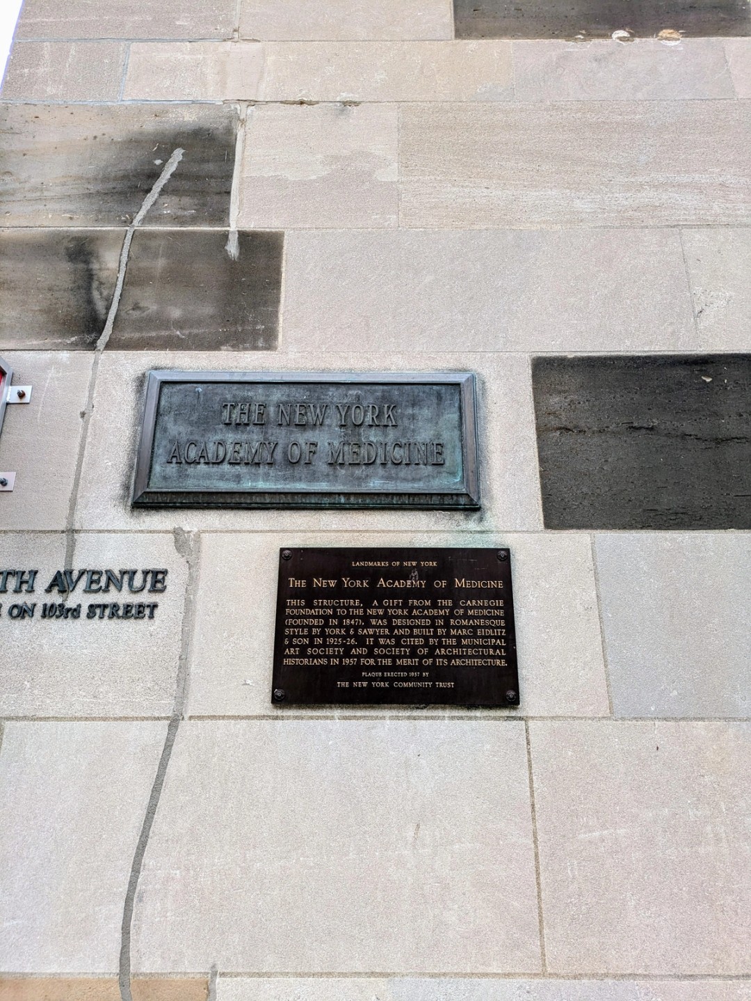 The plaque outside the Academy of Medicine