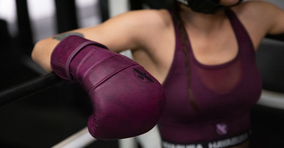 Close-up image of Hayabusa T3 boxing gloves in a wine color.