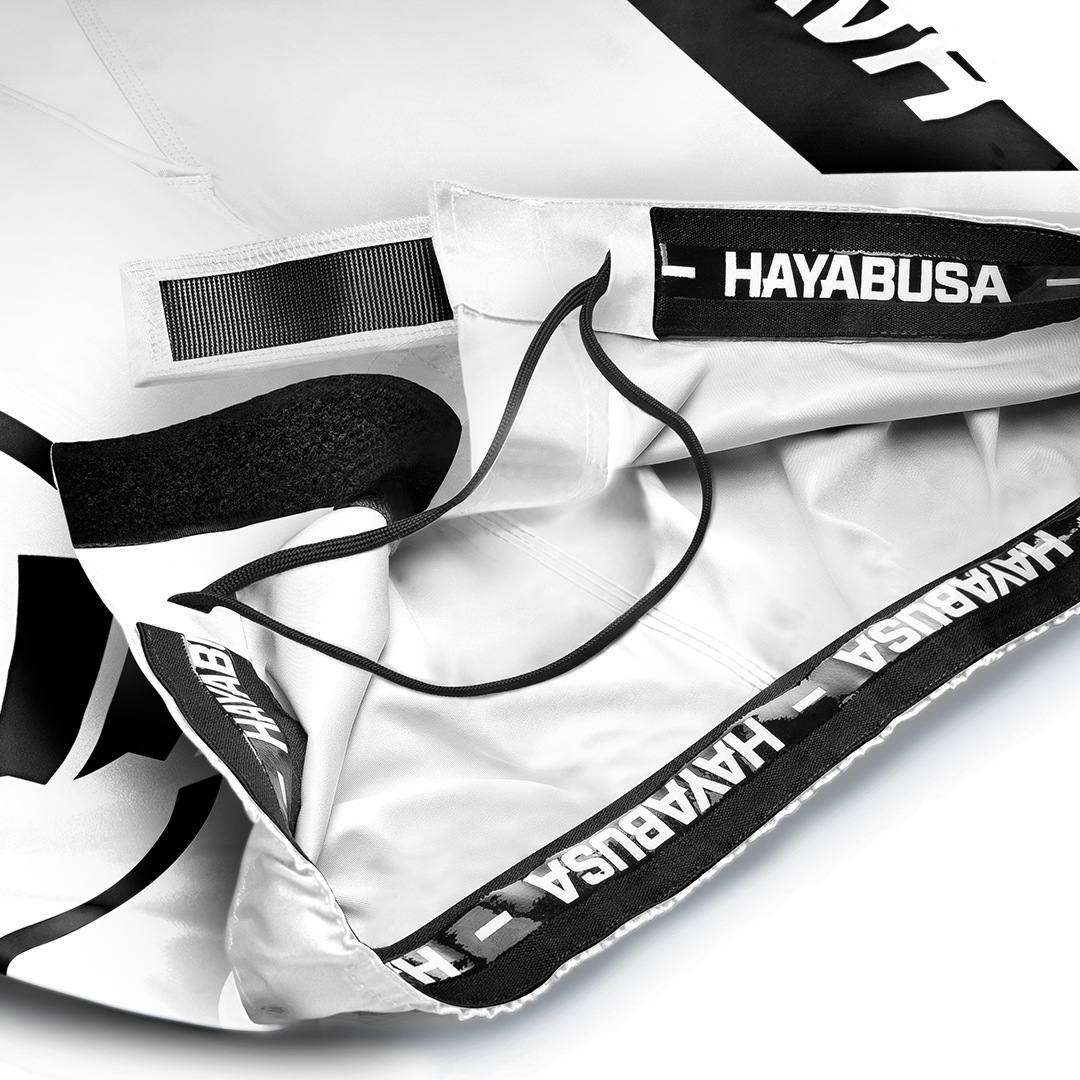 White/Black Hayabusa Mid-Thigh Icon Fight Shorts - Inner waist detail