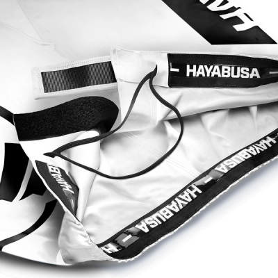 White/Black Hayabusa Mid-Thigh Icon Fight Shorts - Inner waist detail