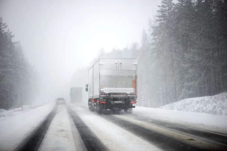 Lorry on a winter motorway