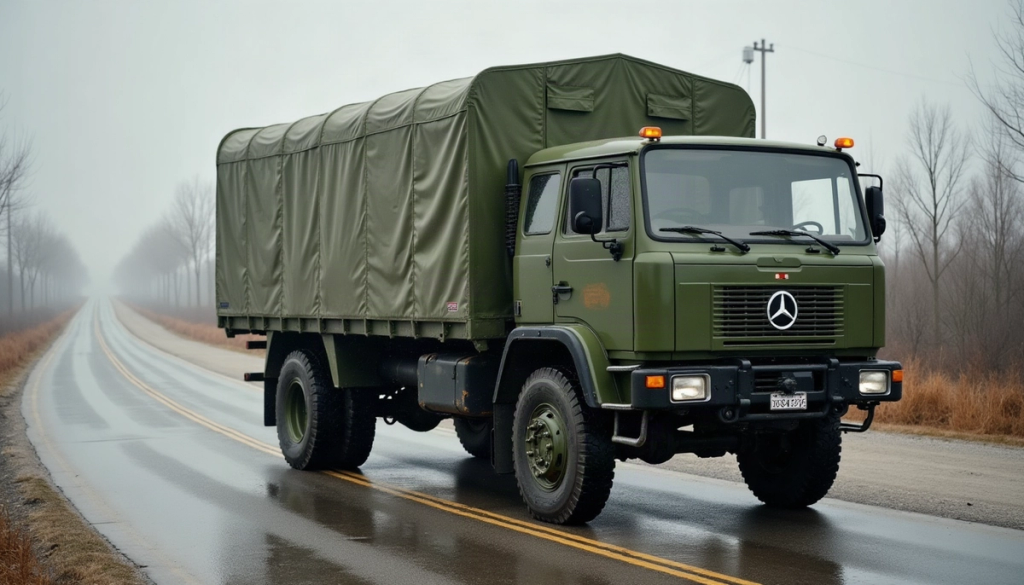 Military transport vehicle representing a defence logistics movement