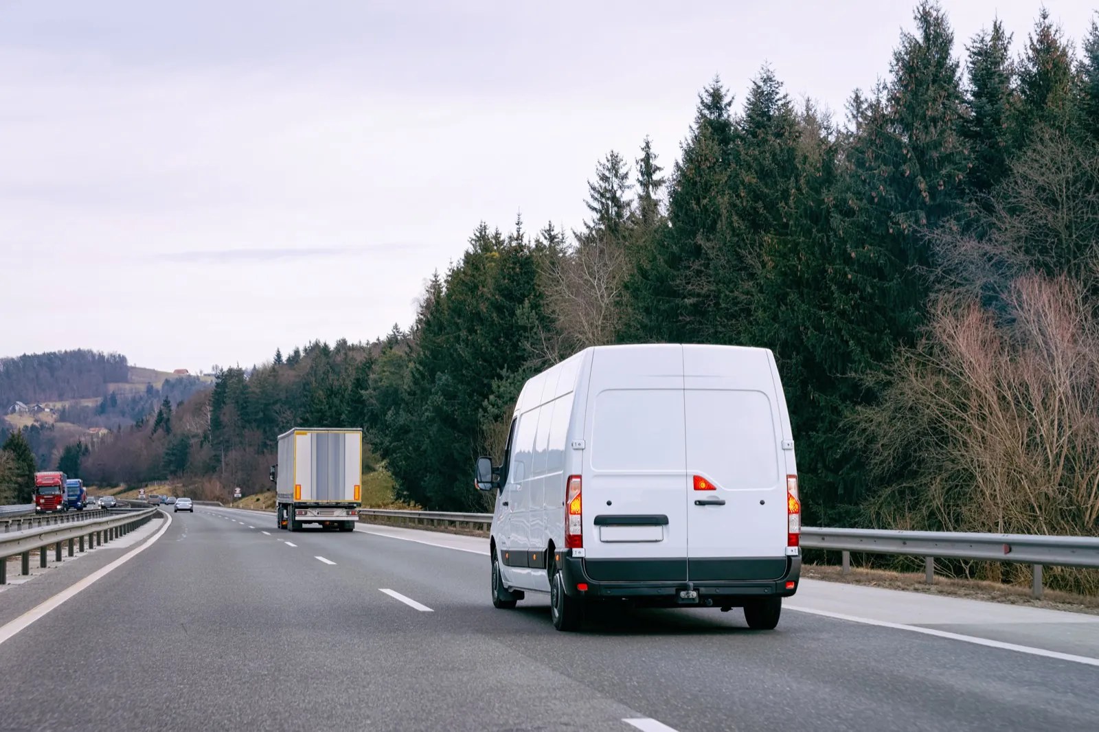 Delivery van on the road at speed