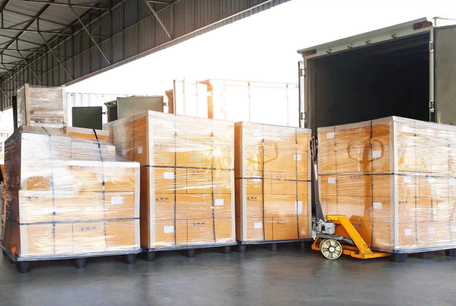 Wrapped pallets ready for transport
