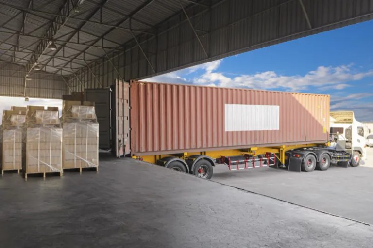 Lorry loading at a warehouse dock