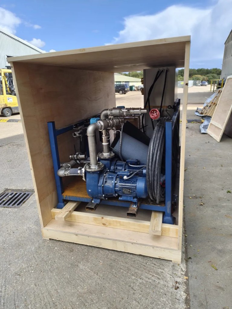 Industrial pump unit crated and ready to ship