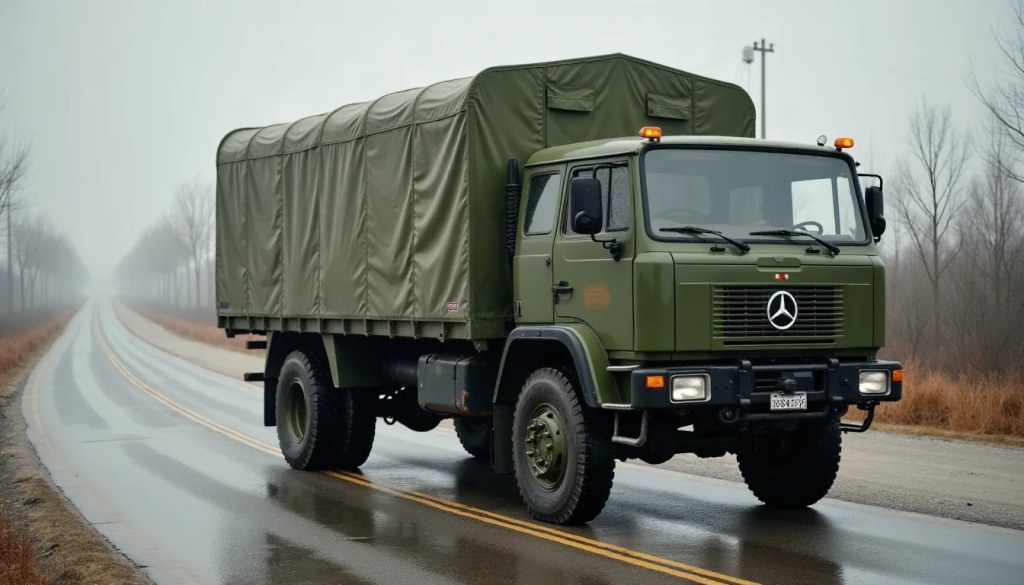 Military transport vehicle representing a defence logistics movement
