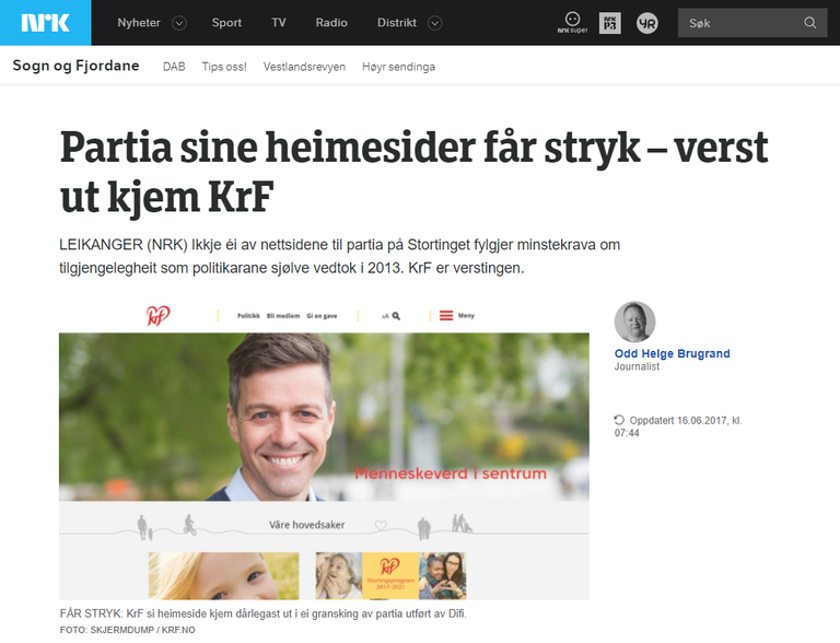Skjermbilde av en artikke på NRK.no