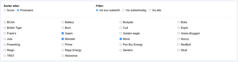 Skjermbilde av filter