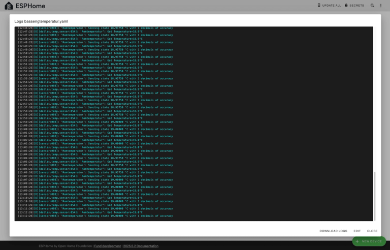 Skjermbilde fra ESPHome