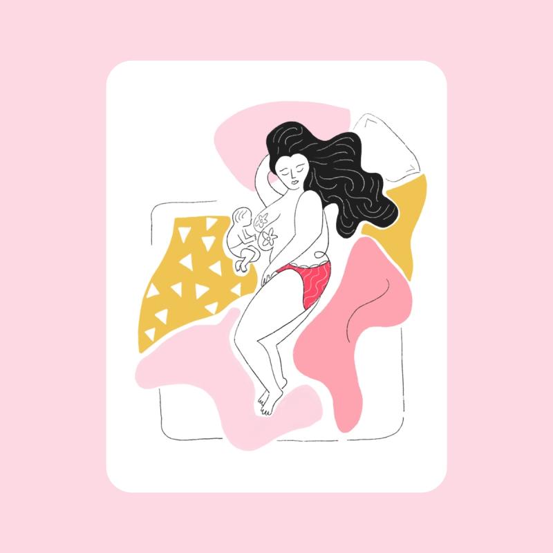 Line illustration of a breastfeeding mother