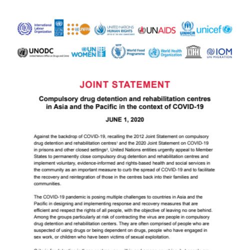 UN Joint Statement: Compulsory Drug Detention And Rehabilitation ...