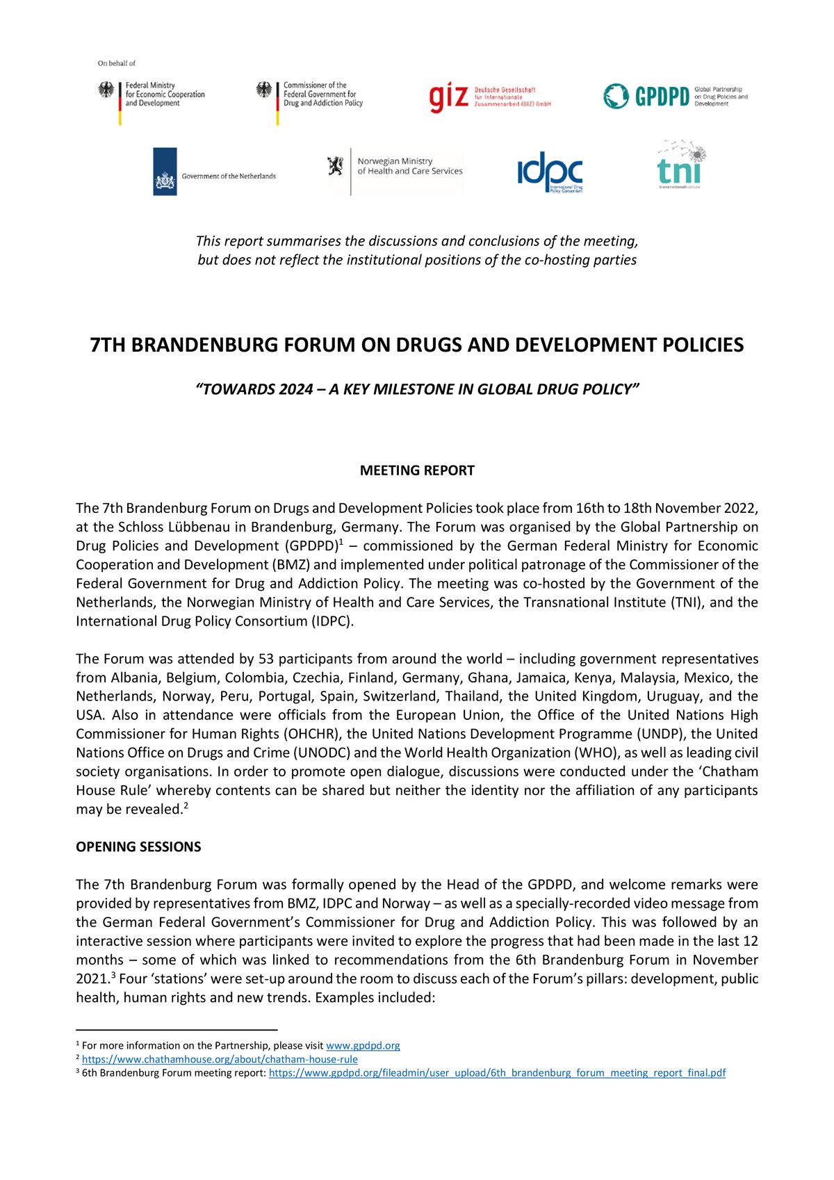 7th Brandenburg Forum on Drugs and Development Policies report